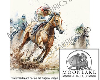 Horse Racing on the outside Fabric Craft Panels in 100% Cotton or Polyester