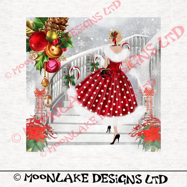 Christmas - Chic 1950's style Fashion Female, Fabric Craft Panels in 100% Cotton or Polyester