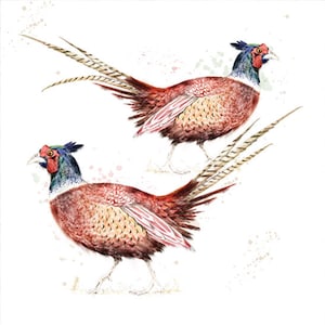 Pheasants on white background.  |  Fabric Craft Panels in 100% Cotton or Polyester