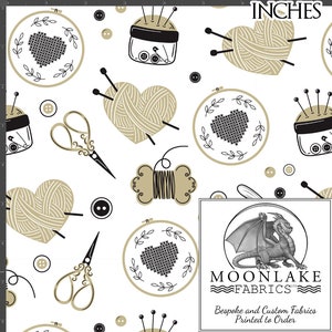 Ricamo artigianale, lavoro a maglia, aghi, tessuto 100% cotone naturale 130 g/m² - Dimensioni: 111,39 cm di larghezza (44 pollici)