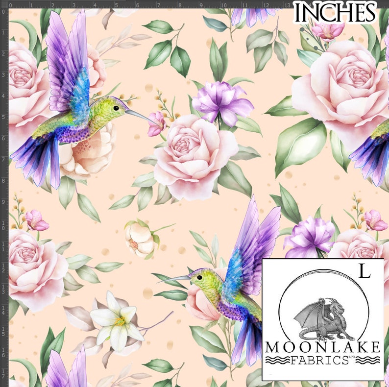 Hummingbird and Rose Repeat 100% Quality Cotton Poplin Fabric Size: 111 ...