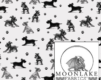 Schnauzer Dog Repeat Pattern SKETCH Fabric 100% Cotton 130gsm Poplin - Size: 111.39cm wide (44 inches)