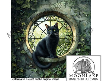 Cat The Garden Window Assorted 100% Natural Cotton or 290gsm thick soft Polyester Fabric Panel Squares