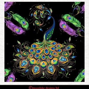 Peacock Fantasy Art, Tkanina|Panele do robótek ręcznych z tkaniny 100% bawełna lub poliester