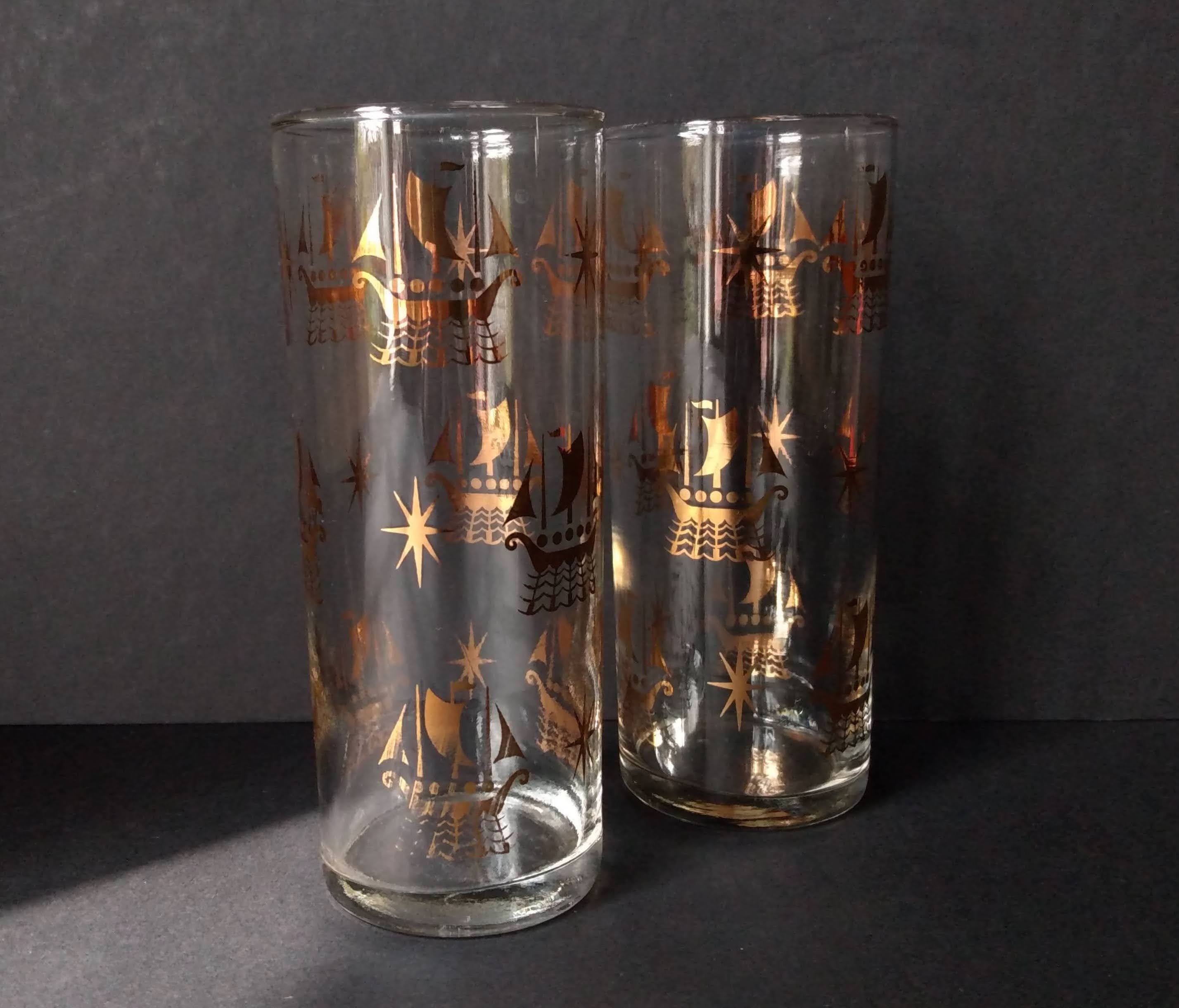 Vintage Drinking Glasses X 2 Home Bar Gold Ships and Atomic Etsy UK