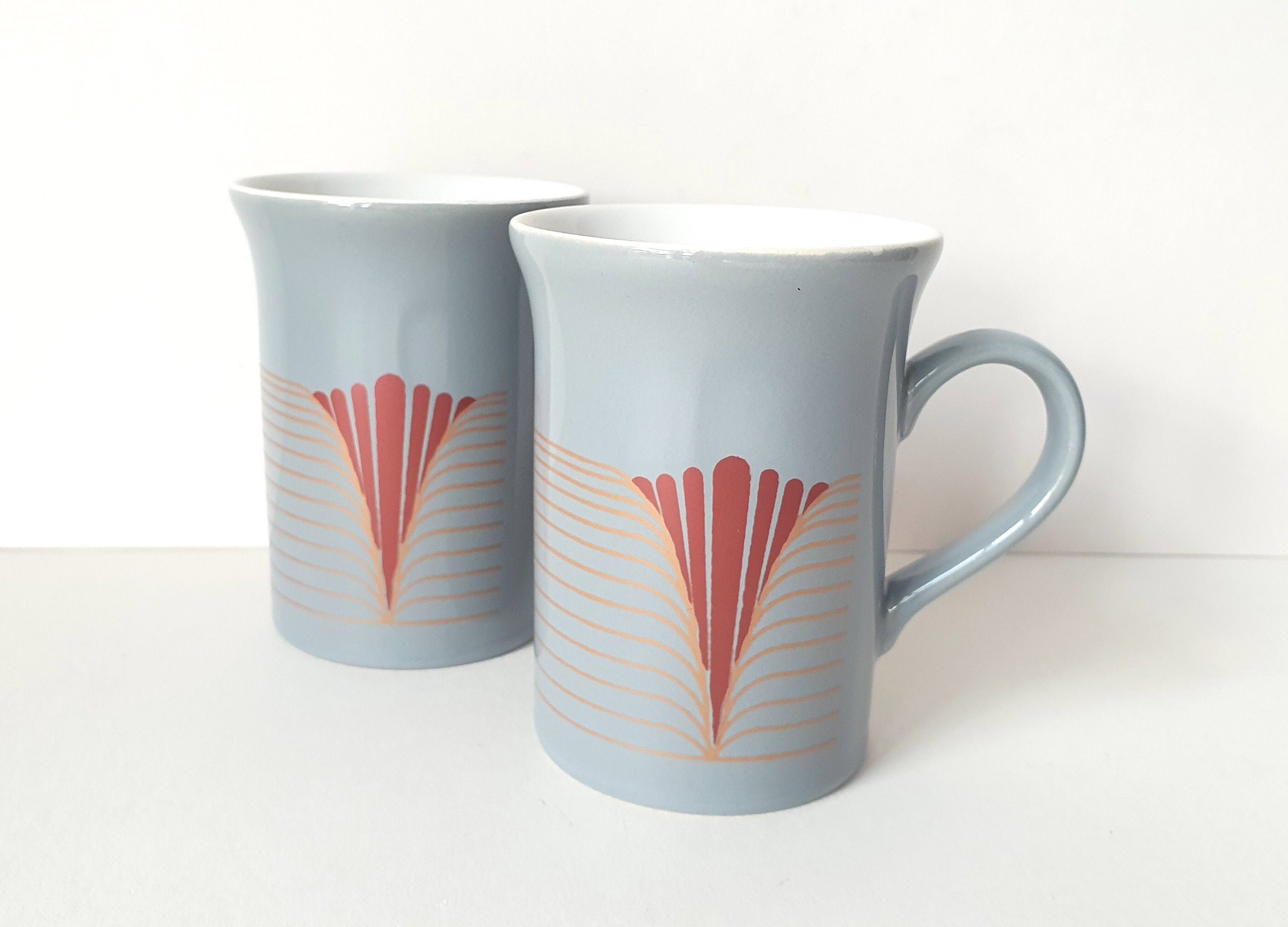 Kilncraft mugs x 2 by Kilncraft Coloroll, 1980s grey, metallic bronzy red and gold, great condition, possibly unused, breakfast, tea, coffee