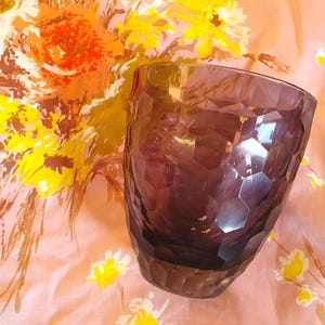 Vase, 20th century, cut glass, faceted, aubergine purple, gorgeous heavy French, funky home decor, please note it has a CHIP on rim see pics