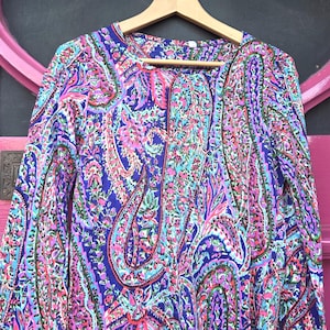 Top, paisley, vintage ladies, psychedelic 70s style tunic top, party, night out, split sides, stretch fabric