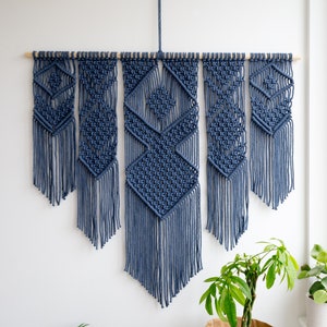 Large Macrame Wall Hanging Available in White, Gray, Mustard, Green, Mint, Salmon, Blush or Lavender 46 x 40 116cm x 100cm Navy Blue