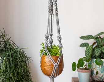 Gray Knotted Macrame Plant Hanger - 40" (100cm) in Length