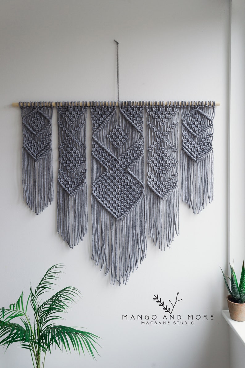 Large Macrame Wall Hanging Available in White, Gray, Mustard, Green, Mint, Salmon, Blush or Lavender 46 x 40 116cm x 100cm image 2