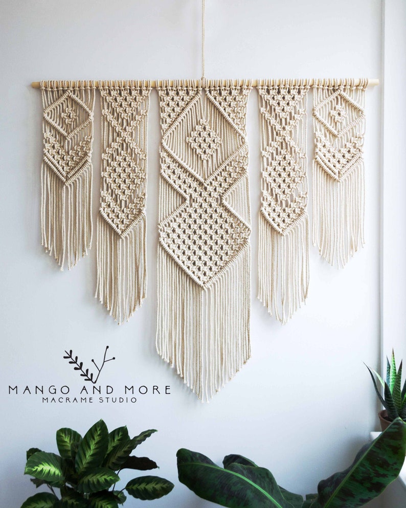 Large Macrame Wall Hanging Available in White, Gray, Mustard, Green, Mint, Salmon, Blush or Lavender 46 x 40 116cm x 100cm White