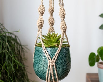 Beige Geknoopte Macrame Plant Hanger - 100 cm lang