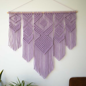 Large Macrame Wall Hanging Available in White, Gray, Mustard, Green, Mint, Salmon, Blush or Lavender 46 x 40 116cm x 100cm Lavender