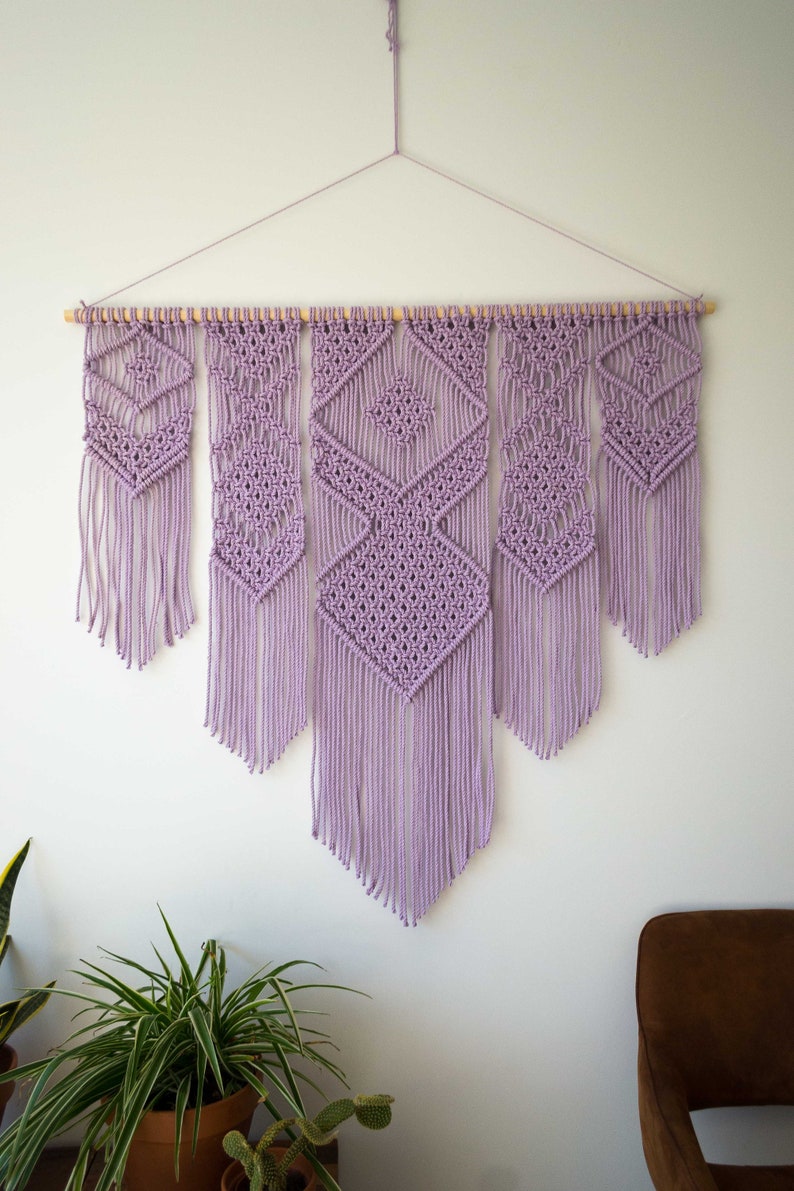 Large Macrame Wall Hanging Available in White, Gray, Mustard, Green, Mint, Salmon, Blush or Lavender 46 x 40 116cm x 100cm Lavender