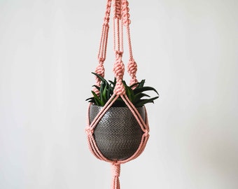 Knotted Macramé Plant Hanger - 40" (100cm) in Length - Salmon Pink