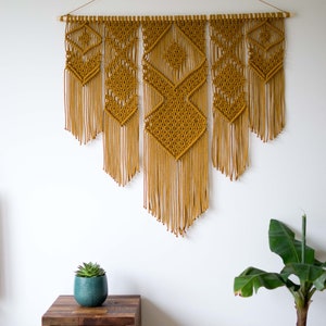 Large Macrame Wall Hanging Available in White, Gray, Mustard, Green, Mint, Salmon, Blush or Lavender 46 x 40 116cm x 100cm Mustard