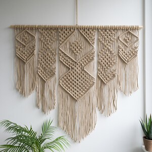 Large Macrame Wall Hanging Available in White, Gray, Mustard, Green, Mint, Salmon, Blush or Lavender 46 x 40 116cm x 100cm Wheat