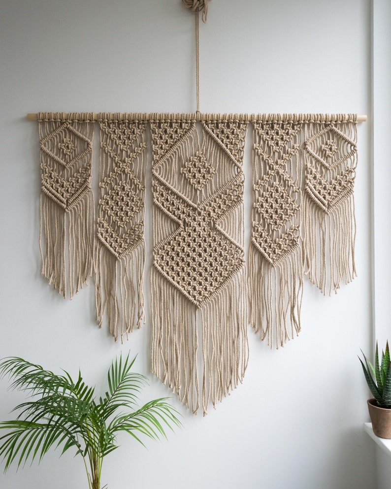 Large Macrame Wall Hanging Available in White, Gray, Mustard, Green, Mint, Salmon, Blush or Lavender 46 x 40 116cm x 100cm image 4