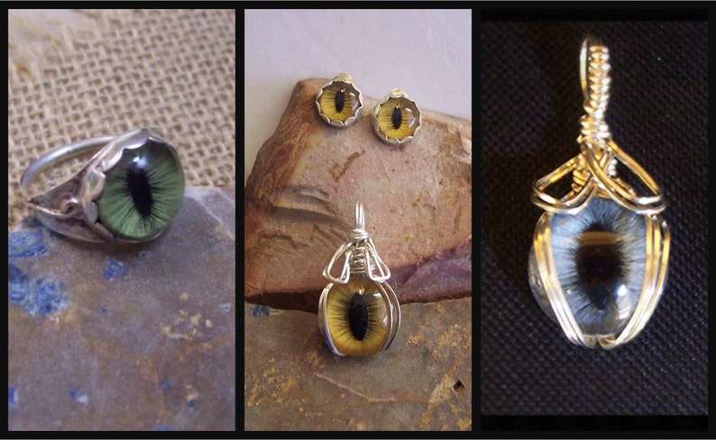 Made to Order Solid Sterling Silver Earring and Pendant Set Custom Hand Painted Glass Eye
