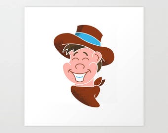 Retro Cowboy Kid 8"x8" Art Print (Free US shipping!) by Eddie Fieg