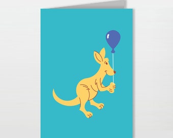 Kangaroo With A Balloon Greeting Card (Free US shipping!) by Eddie Fieg