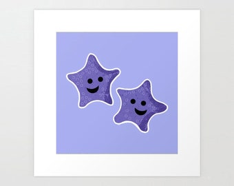 Smiling Underwater Starfish Friends 8"x8" Art Print (Free US shipping!) by Eddie Fieg