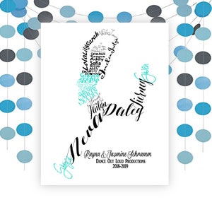 Gift for Dance Teachers, Personalized Multiple Names Dancer Gift, Jazz Dancer Art Print, Framed or Canvas Dancer Gift
