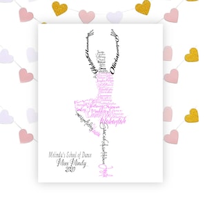 Ballerina Dancer, Personalized Multiple Names Dancer Gift, Dance Teacher Gift,  Dance Art Print