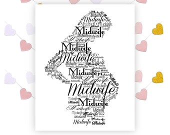 Midwife Gift, Doula, Midwife Art, Pregnancy Coach Gift, Natural Birth, Wall Decor, Word Cloud, Typography Print, Home Birth, Midwifery