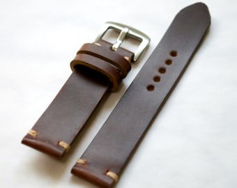 Brown Horween chromexcel leather handmade watch strap  16mm, 17mm, 18mm, 19mm, 20mm, 21mm, 22mm.