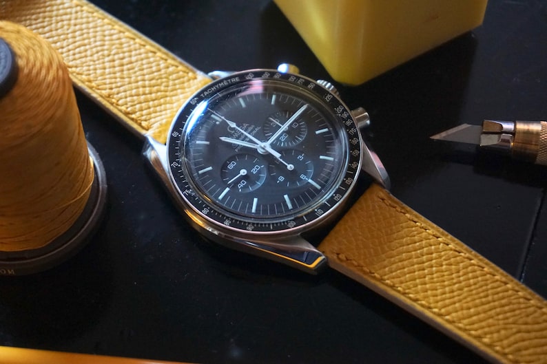 Custom Yellow watch strap in Epsom leather. 12mm-24mm