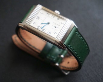 Green watch strap, custom made in Italian veg tan. 18mm, 19mm, 20mm, 21mm, 22mm
