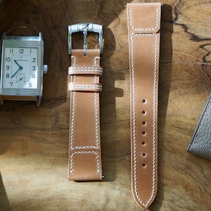 Custom Reverso style watch strap in Natural shell cordovan 14-24mm