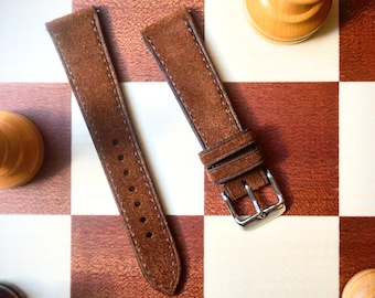 Suede watch strap in snuff brown. 12-24mm