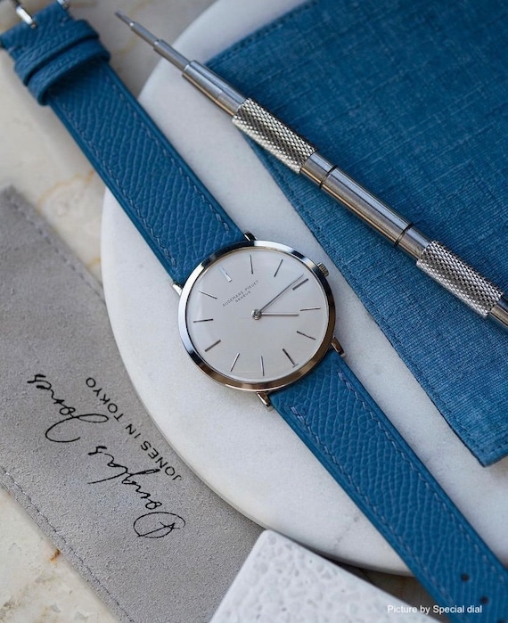 Cinturino per orologio in pelle di vitello francese alpino blu Cinturino per orologio in pelle di vitello francese alpino blu