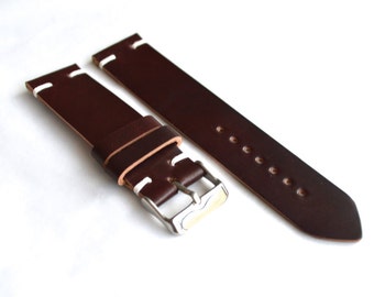 Horween No.8 shell cordovan burgundy watch strap band 18mm, 19mm, 20mm, 21mm, 22mm