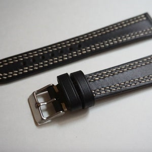 Black Double Stitched Horween Chromexcel Watch Strap 16mm, 17mm, 18mm ...