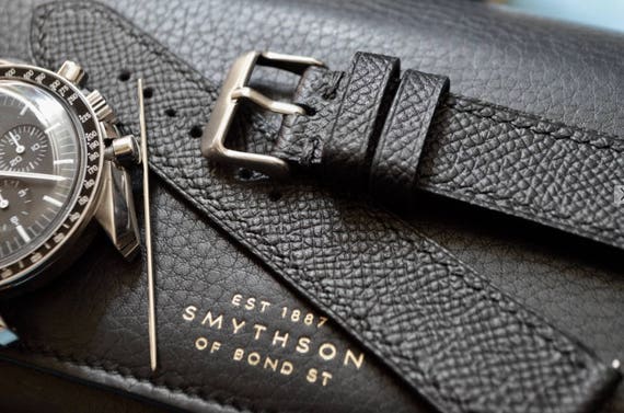 Custom All Black Epsom Leather Watch Strap 18mm 19mm 20mm 