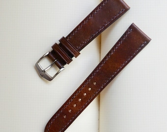 brown museum calf leather watch strap. 16mm, 17mm, 18mm, 19mm, 20mm, 21mm, 22mm, 23mm