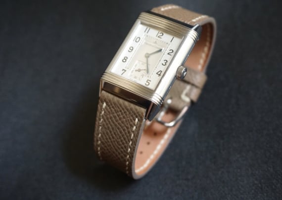 Bracelet Cuir Véritable Veau Marron Taupe 16mm - Couture Blanche - Neuf Sans étiquette