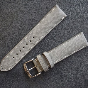 Light grey watch strap in epsom leather. 12mm-24mm