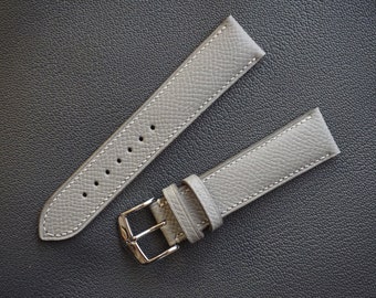 Light grey watch strap in epsom leather. 12mm-24mm