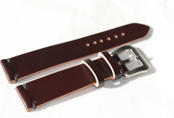 Shell Cordovan Leather Watch Strap Band, Brown in 18mm 22mm
