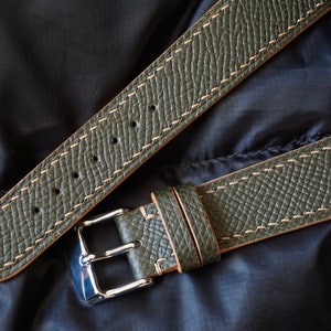 Custom moss green Epsom leather watch strap, 17mm, 8mm. 19mm, 20mm, 21mm, 22mm
