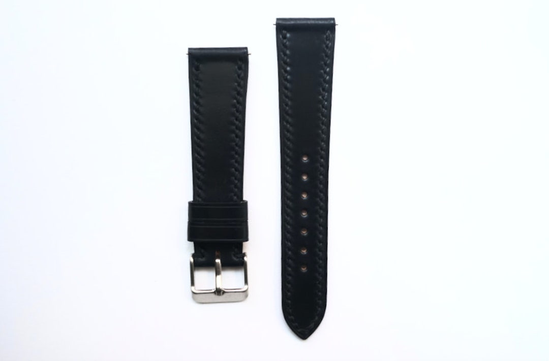 All Black Horween Shell Cordovan Custom Watch Strap, Hand Crafted. 17mm ...