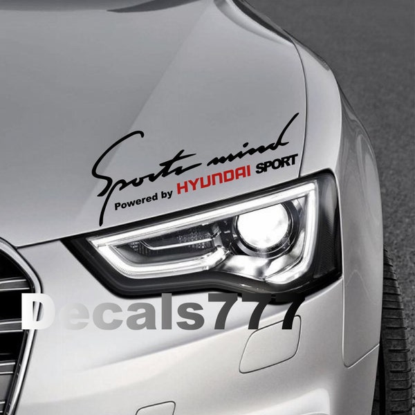 Spors mind Powered by HYUNDAI Sport RACING Accent Gl L Azera Elantra GT Equus Genesis Grand i10 Santa Fe Sonata Veloster ix35 Decal sticker.