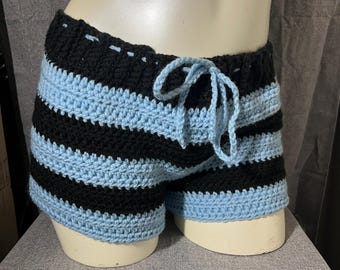 Blue/Black Striped Shorts - Crochet