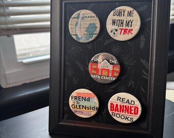 Framed Pin Button Display Board | Black Floral Fabric Pin Holder | Collectible Pin Organizer | 4x6, 5x7, 8x10 Sizes