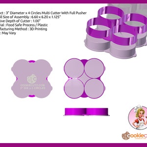 3&quot; Diameter x 4 Circles Multi Cutter With Full Pusher - Fast Shipping - Sharp Edges - Exceptional Quality